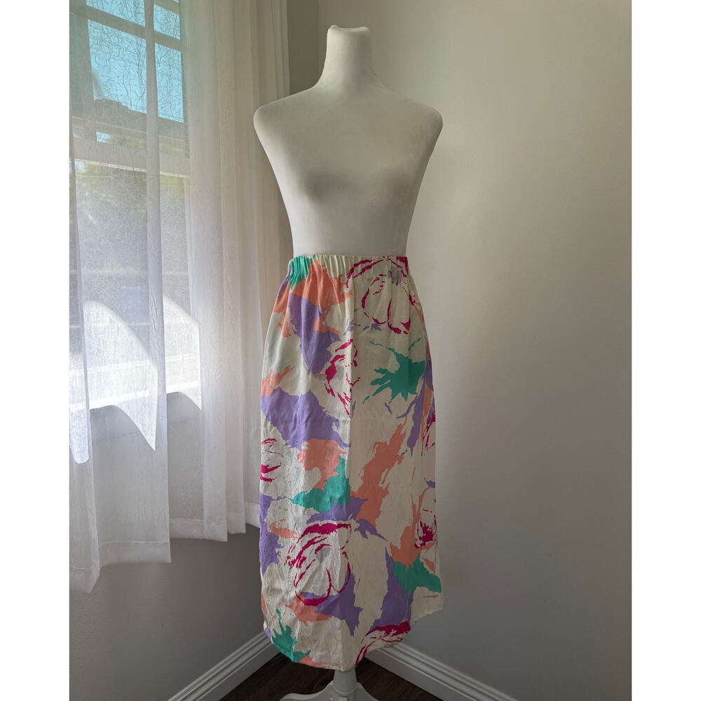 Vintage ‘90s La Chemise Multicolored Pastel Elastic Waist Midi Skirt